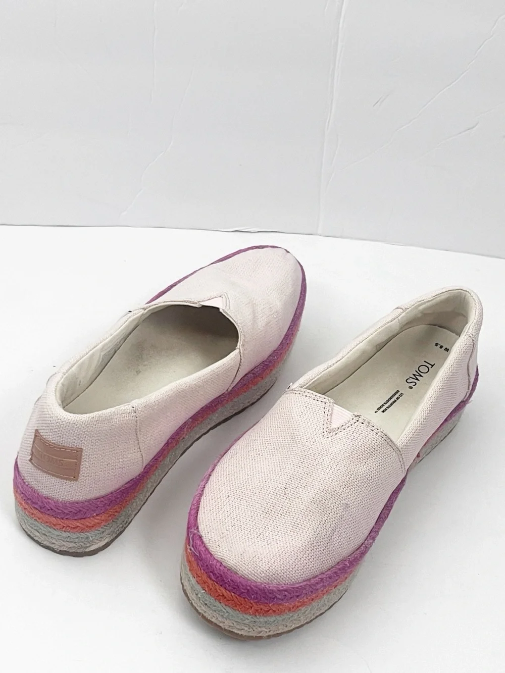TOMS Valencia Dusty Peach Metallic Espadrilles Platform Slip On Canvas Shoes 8.5